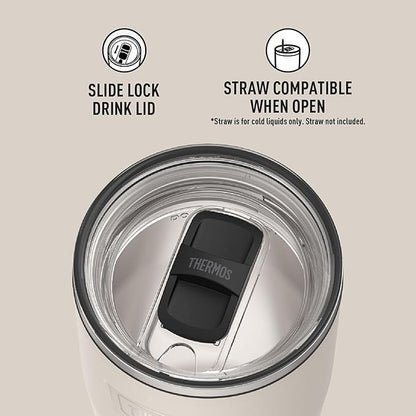 THERMOS ICON SERIES, Stainless Steel Cold Tumbler with Slide Lock, 24 Ounce, Sandstone
