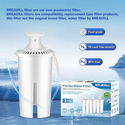 Replacement for Brita® Water Filter, Pitchers and Dispensers, NSF Certified Water Filter Replacement for Brita® Classic, OB03, Mavea® 107007 35557, 3 PCS Water Pitcher Filter