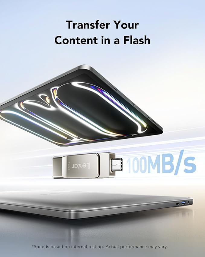 Lexar D40E 128GB Dual USB 3.2 Gen 1 Type-C Jump Drive, USB-C Flash Metal Housing Swivel Design Thumb Drive (Champagne Silver)