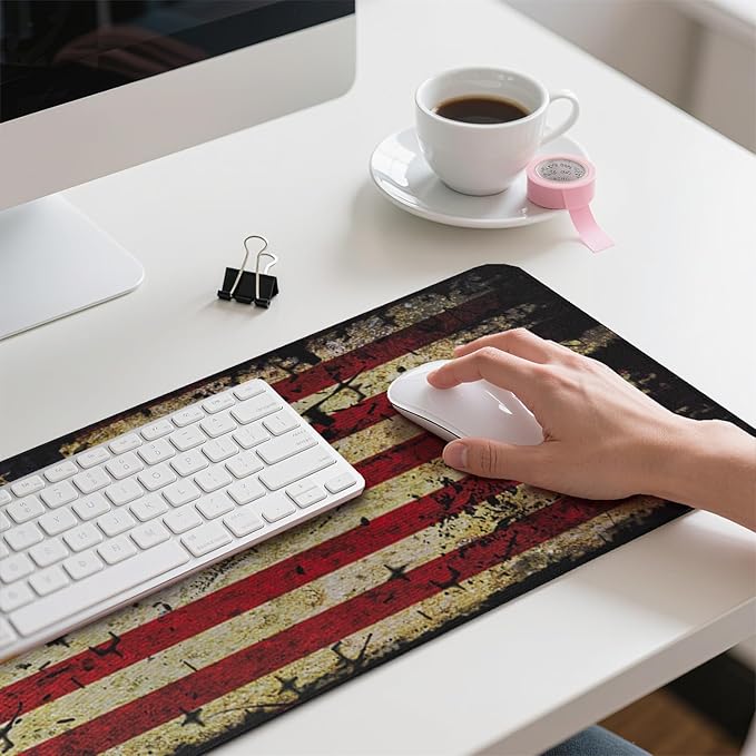 American Antique Flag Patterns Desk Mat, Large Gaming Mouse Pad Non-Slip Rubber Base with Stitched Edges, Waterproof Protection for PC Laptop Home Office Desk Decor (31.5x11.8in)