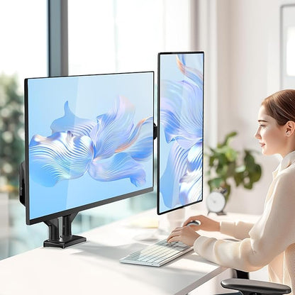 WALI Dual Monitor Stand for 17-32 inch Computer Screens, Dual Monitor Arms for 2 Monitors Holds up to 22 lbs, Height Adjustable Gas Spring Dual Monitors Mount, VESA 75x75/100x100mm (GSMP002N), Black
