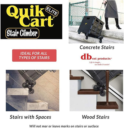 dbest products Quik Cart Elite Stair Climber Wheeled Rolling Crate Teacher Utility With seat Heavy Duty Collapsible Basket With Handle, Black