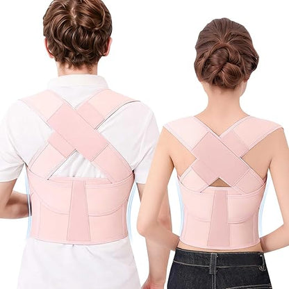 Posture Corrector for Women and Men Plus Size Full Back Support Brace Straightener Scoliosis Spine Upper Back Pain Relief Adjustable Shoulder Instant Posture Corrector with Hunchback Pink XX-Large