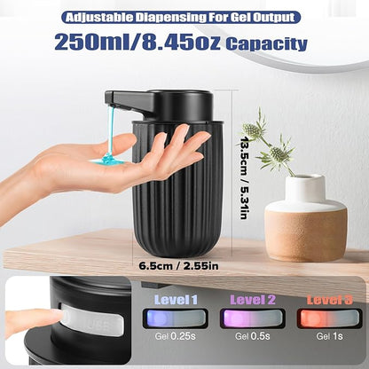 Automatic Soap Dispenser Liquid Touchless: 9oz Plastic Black - Rechargeable Electric Smart 3-Level Adjustable Modern Auto Soap Dispenser - Bathroom Kitchen Hand Dish Lotion