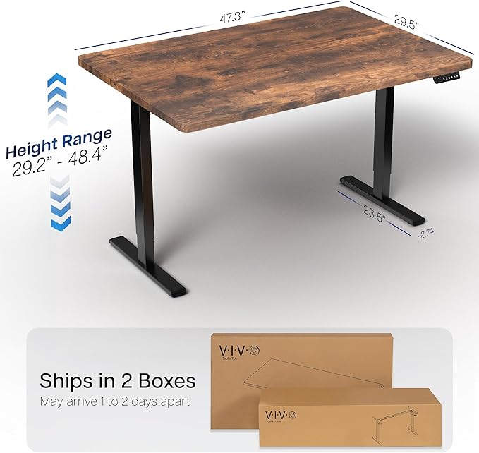 VIVO Electric 48 x 30 in Rustic Standing Desk, Memory Height Adjustment, 1B Series, One-Piece Vintage Brown Top, Black Frame, DESK-KIT-1B5N