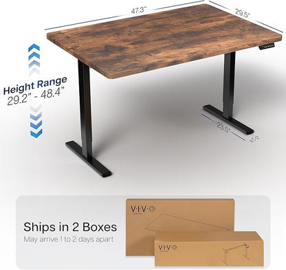 VIVO Electric 48 x 30 in Rustic Standing Desk, Memory Height Adjustment, 1B Series, One-Piece Vintage Brown Top, Black Frame, DESK-KIT-1B5N