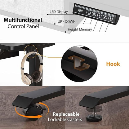 XINYAO Electric Standing Desk with 5 Drawers, 55x30 Inch Extra Wide Height Adjustable Sit Stand Up Desk with Storage Support 290lbs Ergonomic Rising Table with Wheels for Home Office
