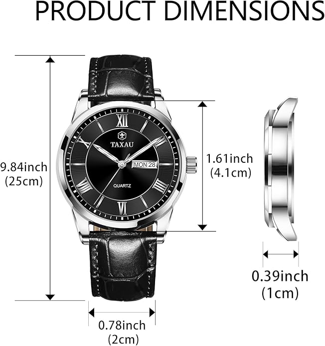Mens Watches Luxury Dress Waterproof Leather Watch with Date Day Analog Quartz Large Number Wrist Watch Casual Classic Luminous Scales Big Face Easy Read Reloj para Hombre