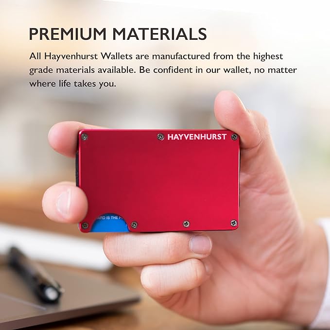 Hayvenhurst Wallet For Men - Reinvented Design Men's Wallet - Slim, Minimalistic & Seamless Card Case, Blocks RFID Scanners, Holds 12 Cards (Crimson)