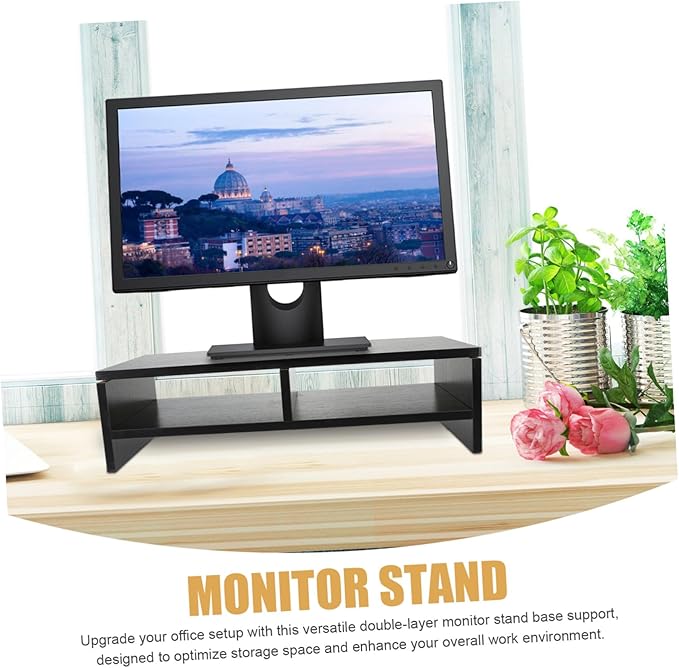 Ergonomic Monitor Stand with Storage Shelf for Desk Organization Computer Riser for Desktop Workspace Sturdy Black Walnut Computer Storage Stand for Office Use