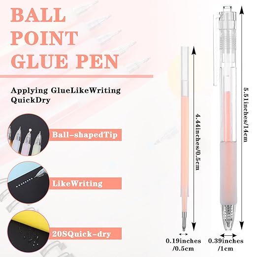 12Pcs Quick Dry Glue Pen Ballpoint Roller Glue Pen, Apply Glues Like Writing Easy Precise Control Fine Tip Tacky Pens Classroom Supplies for Crafting Scrapbook Card Making Foil Calligraphy Artist