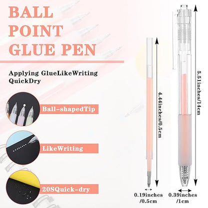 12Pcs Quick Dry Glue Pen Ballpoint Roller Glue Pen, Apply Glues Like Writing Easy Precise Control Fine Tip Tacky Pens Classroom Supplies for Crafting Scrapbook Card Making Foil Calligraphy Artist