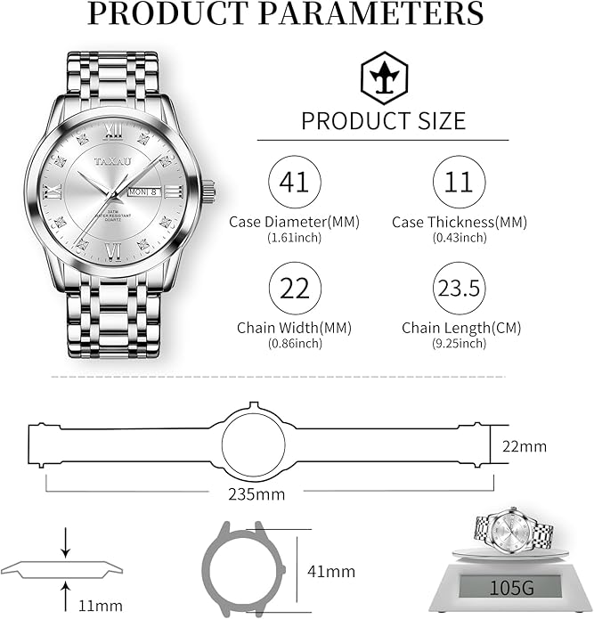 Watch Men Stainless Steel Luxury Diamond Chronograph with Date Business reloj de Hombre