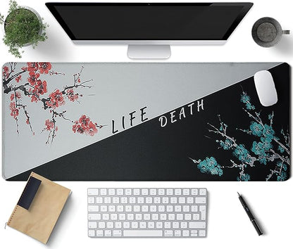 Cherry Blossoms Patterns Desk Mat, Large Gaming Mouse Pad Non-Slip Rubber Base with Stitched Edges, Waterproof Protection for PC Laptop Home Office Desk Decor (31.5x11.8in)