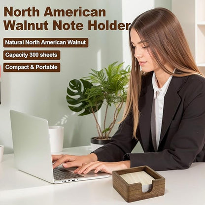 Buqoo North American Walnut Wood Sticky Note Holder, 4 x4 in Self Stick Note Pad Holder, Post It Note Dispenser Desk Organizer Suitable for Home, Corporate Executives Office Desk Accessories