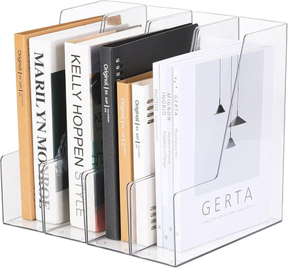 Vertical File Holder, Clear PET Desk Organizer and Storage Bins Holding for Magazines, Binders, Notebooks, Envelopes, Multi-purpose Plastic Document Organizer for Home Office, 4 pack