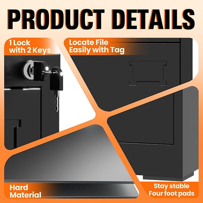 2-Drawer Locking Vertical File Cabinet, Metal Storage Cabinet for Office/Home – Secure Vertical Filing for Letter/Legal/A4/F4 Documents, Easy to Assemble Steel Cabinet
