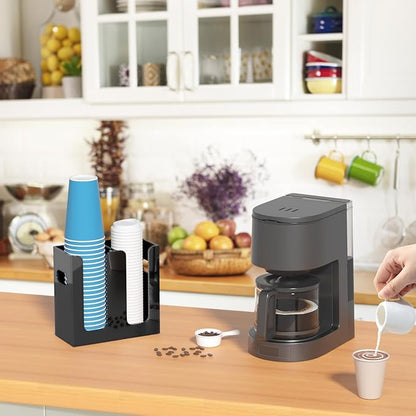WINFFOR Disposable Cup Organizer Dispenser - 2 Compartments Black Acrylic Cup and Lid Holder with Handles Plastic Cup Dispenser Countertop Paper Cup Holder for Coffee Bar House Party Essentials