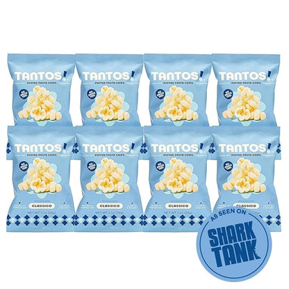 Tantos! Puffed Pasta Chips, Healthy Pasta Snack by Top Chef Joe Sasto, As Seen on Shark Tank, Plant Based, Low Calorie, Crunchy Chips, Variety Pack, Marinara, Pesto, Cacio e Pepe, Classico, Gourmet Bold Flavors, 1 oz 8 Pack of Classico