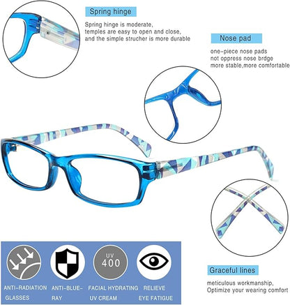 Henotin 6-Pack Reading Glasses Blue Light Blocking Anti Eyestrain Computer Reading Glasses for Women and Men Readers (Mix Color-A, 3.00, Diopters)