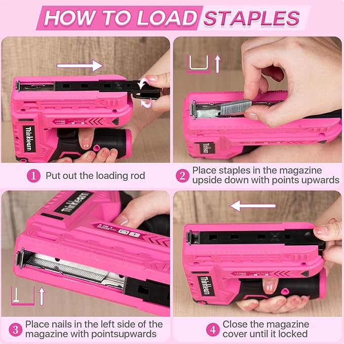 Pink Electric Staple Gun, 7PCS 2 in 1 Cordless Stapler Nail Gun Set with 2500pcs Staples Nails, 4V Brad Nailer Tacker for Upholstery, Wood, Carpentry, Crafts, DIY, Brad Nailer Kit with USB Charger