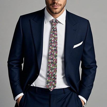 Cotton Floral Ties for Men 2.76" Men's Skinny Tie Linen Flower Printed Neck Tie for Wedding Dating Party