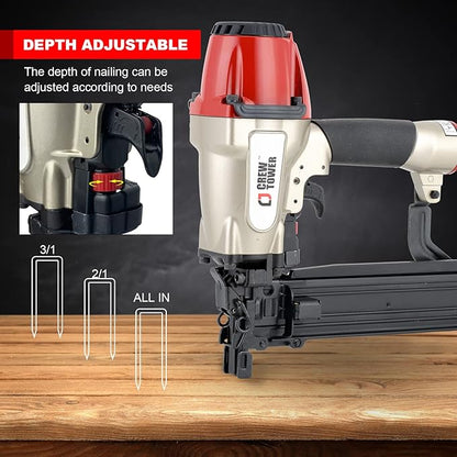 Pneumatic Stapler, 16 Gauge 7/16-inch Medium Crown Air Staple Gun for Fence Vinyl Siding Furniture Wood Pallets Crate Assembly Cabinets Framework and Structure Construction Finish
