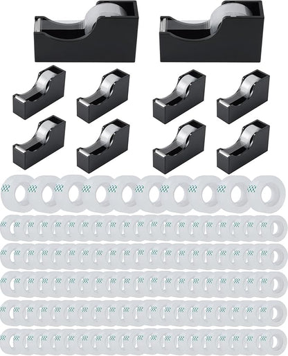 Lichamp Bulk Tape Dispenser with Refill Rolls, 120pc Clear Tape Rolls with 10pc Desk Dispenser for Office and School, 3/4 x 1000 Inches