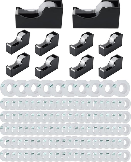 Lichamp Bulk Tape Dispenser with Refill Rolls, 120pc Clear Tape Rolls with 10pc Desk Dispenser for Office and School, 3/4 x 1000 Inches