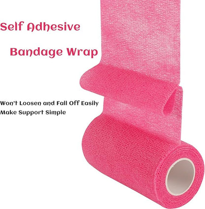 6 Rolls Elastic Self Adhesive Bandage Wrap 4 Inch, Breathable Non Woven Cohesive Bandage, Vet Wrap for Dogs, Ankle Sprains Swelling Medical First Aid Tape, Sports Athletic Tape Color