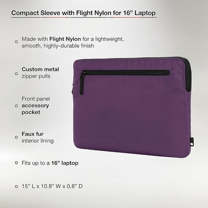 Incase Compact Laptop Sleeve with Flight Nylon - 16 Inch MacBook Pro and Laptop Case – Slim Computer Sleeve with Faux Fur Lining, Front Accessory Pocket with Zipper - Nordic Mauve