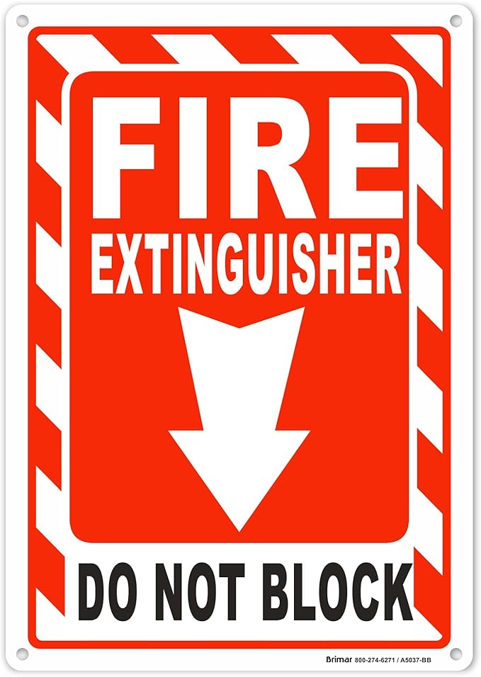 Brimar - 7 x 10" - Fire Extinguisher Do Not Block Sign - Polyethylene Plastic - Easy Installation - Fire Safety Compliance