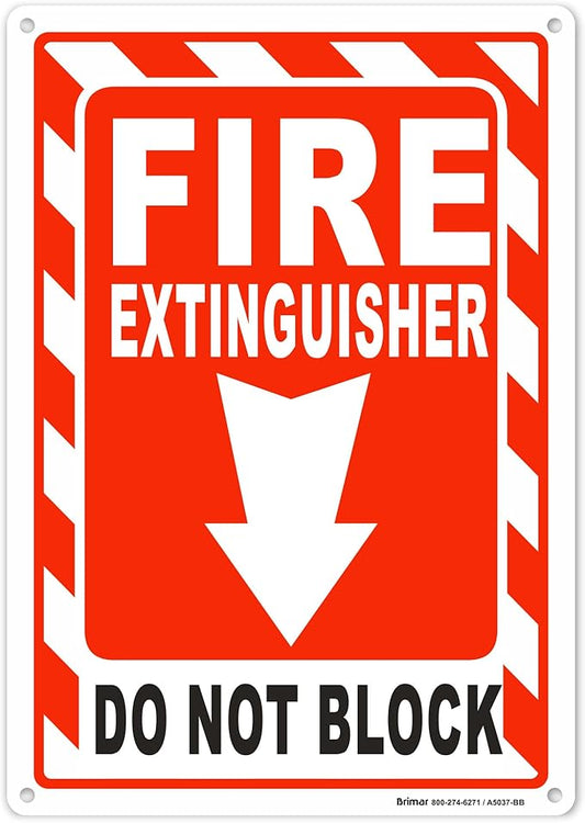 Brimar - 7 x 10" - Fire Extinguisher Do Not Block Sign - Polyethylene Plastic - Easy Installation - Fire Safety Compliance