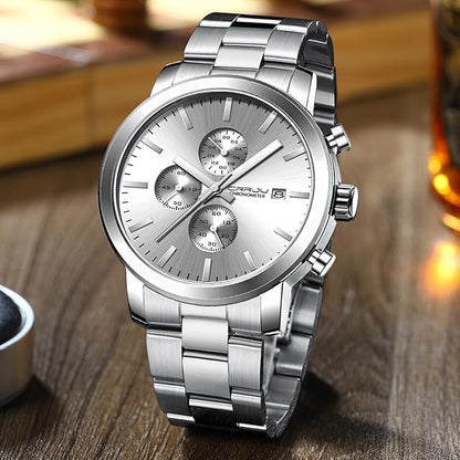 CRRJU Mens Stylish Casual Quartz Watches for Men Luxury Waterproof Calendar Chronograph Japan Movement Wristwatches