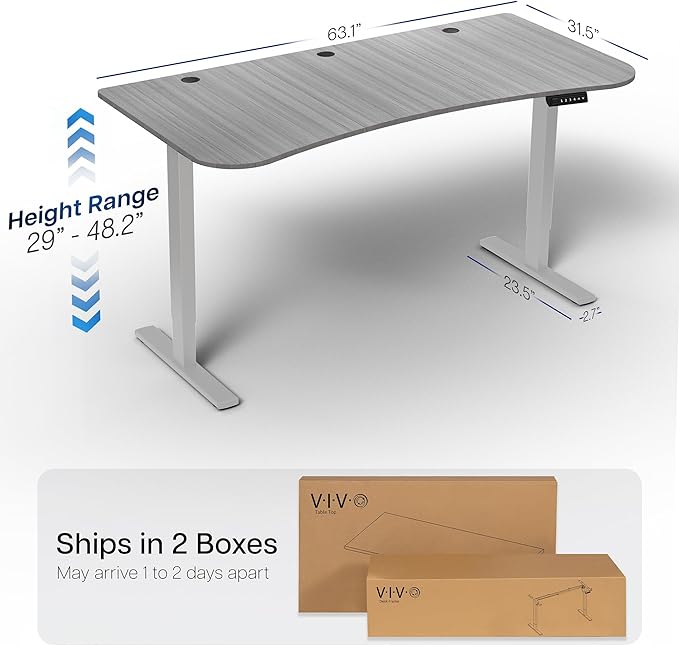 VIVO Electric 63 x 32 in Standing Desk, Memory Height Adjustment, 1B Series, Dark Gray Top Gray Frame, DESK-KIT-1G1G