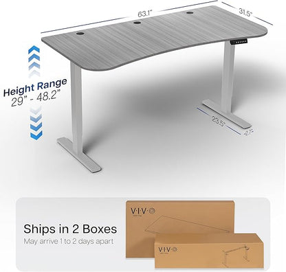 VIVO Electric 63 x 32 in Standing Desk, Memory Height Adjustment, 1B Series, Dark Gray Top Gray Frame, DESK-KIT-1G1G