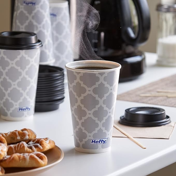 Hefty Paper Disposable Hot Cups with Lids, 16 Ounce, 20 CT (Pack of 6)