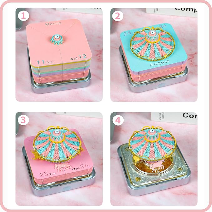 3D Time Piece Calendar 2026 DIY Calendars Tear Away Carving Art 3D Memo Pad Calendar With LED Lights sculpture artsy pads calendar notepad for Desktop Decor-Carousel