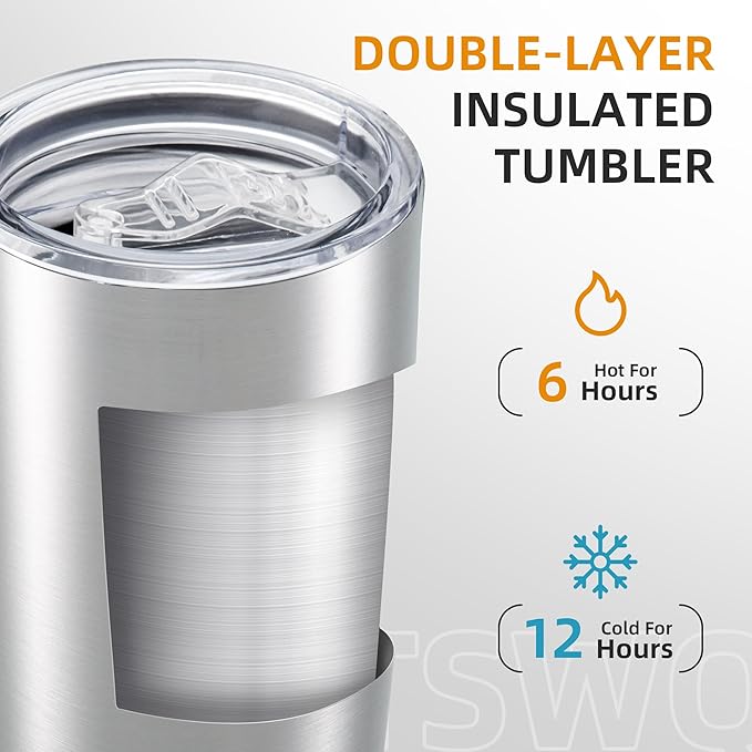 20 oz Tumbler with Lid Stainless Steel Insulated Tumblers Double Wall Vacuum Coffee Mug Powder Coated Tumbler Cups for Cold and Hot Drinks, Stainless Steel, 1 pack