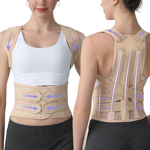 Posture Corrector for Women and Men, Back Brace with Full Back Support, Adjustable Shoulder Straightener for Upper & Lower Back Pain Relief, Scoliosis, Hunchback (Large, Beige)
