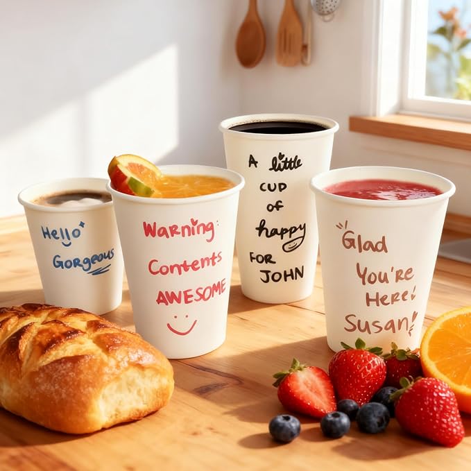 16 oz Coffee Cups Disposable White Paper Cups,180 Pack BPA Free Unbleached Disposable Cups, 300GSM Thickened Hot Cups, Leak Proof Drink Water Cups for Everyday Use Office Party Cafe Supply Essentials