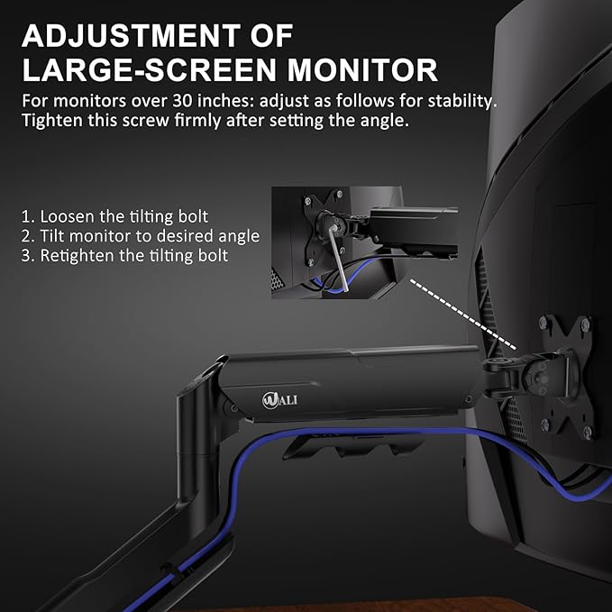 WALI Single Monitor Arm with Desk Mount for 17–49 Inch Screens – Holds Up to 33 lbs, Fully Adjustable VESA Monitor Stand, Heavy Duty Gas Spring for Gaming & Home Office (GSM001XLN)