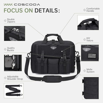 Large Tactical Laptop Bag for Men, Military 17.3 Inch Computer Bag Briefcase with Passport Wallet, Carry on Messenger Bag