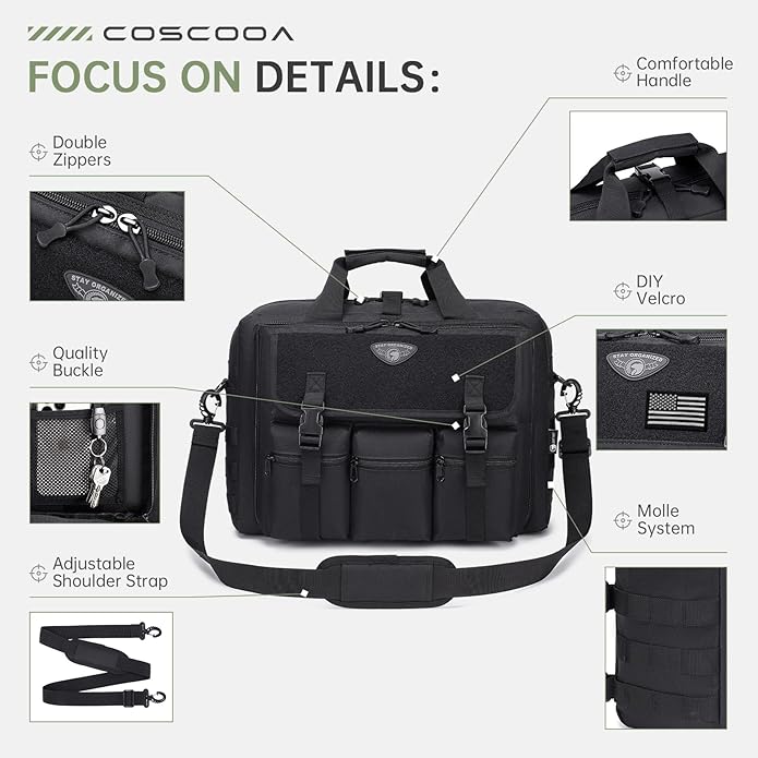 Large Tactical Laptop Bag for Men, Military 17.3 Inch Computer Bag Briefcase with Passport Wallet, Carry on Messenger Bag