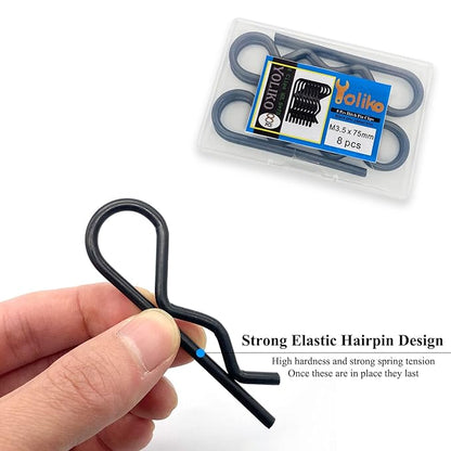 8Pcs Heavy Duty Hitch Pins Clip R Clips Spring Retaining Wire Hair Pins Cotter Pin Strong Spring Tension Large Carter Pin R clip large for trailer Tractor Mower Carts Truck Black zinc M3.5x75mm