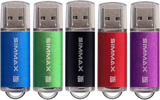 USB Flash Drives 5 Pack 16GB USB 2.0 Flash Drive Memory Stick Thumb Drive Pen Drive with Led Indicator (Blue Green Black Red Purple)