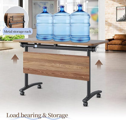 Conference Room Table, Folding Conference Table with Flip-Top Design, Mobile Seminars Dynamic Meetings Training Tables for Offices, Classrooms, and Meeting Room (4, XHT1619, 70.8)