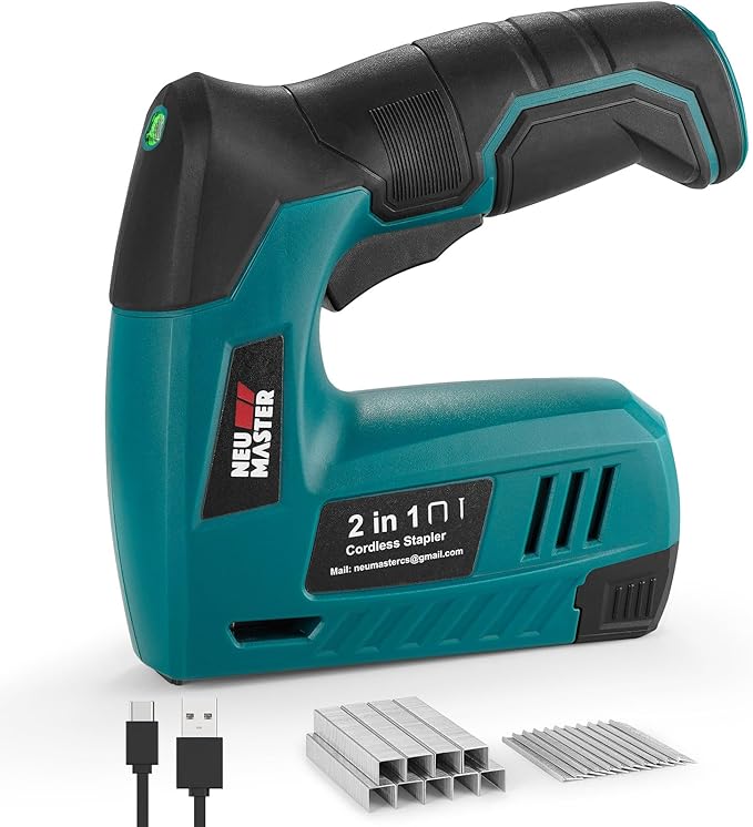 NEU MASTER Electric Staple Gun, 2 in 1 Cordless Brad Nailer with 2000 Staples & Nails, 4V Electric Stapler for Wood, Upholstery, Carpentry, Crafts, DIY