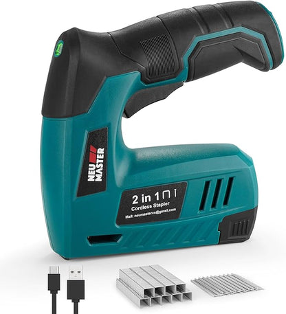 NEU MASTER Electric Staple Gun, 2 in 1 Cordless Brad Nailer with 2000 Staples & Nails, 4V Electric Stapler for Wood, Upholstery, Carpentry, Crafts, DIY