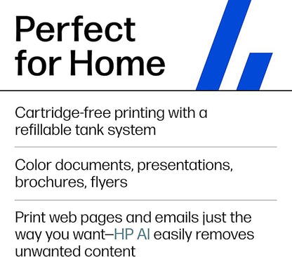 HP Smart Tank 5000 Wireless All-in-One Ink Tank Printer, Scanner, Copier with 2 years of ink included, Best-for-home, Refillable, AI-enabled (5D1B6A)